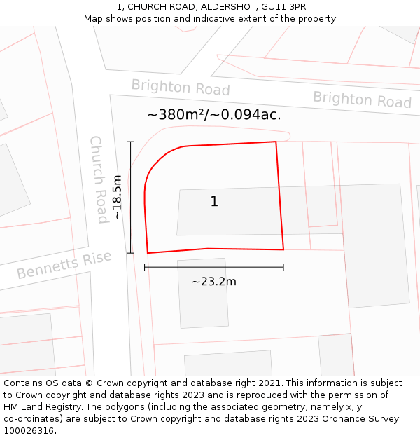 1, CHURCH ROAD, ALDERSHOT, GU11 3PR: Plot and title map