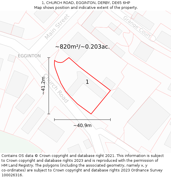 1, CHURCH ROAD, EGGINTON, DERBY, DE65 6HP: Plot and title map