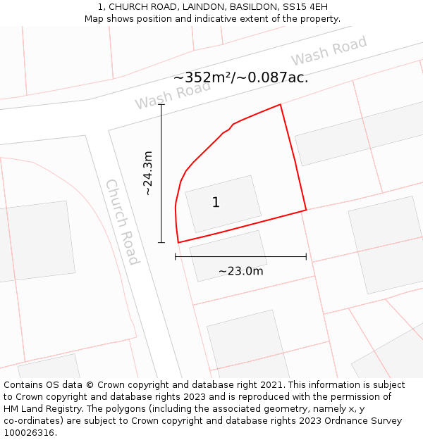 1, CHURCH ROAD, LAINDON, BASILDON, SS15 4EH: Plot and title map