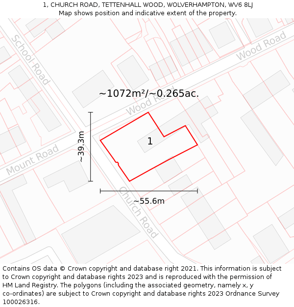 1, CHURCH ROAD, TETTENHALL WOOD, WOLVERHAMPTON, WV6 8LJ: Plot and title map