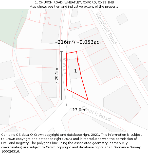 1, CHURCH ROAD, WHEATLEY, OXFORD, OX33 1NB: Plot and title map