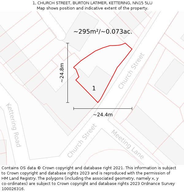 1, CHURCH STREET, BURTON LATIMER, KETTERING, NN15 5LU: Plot and title map