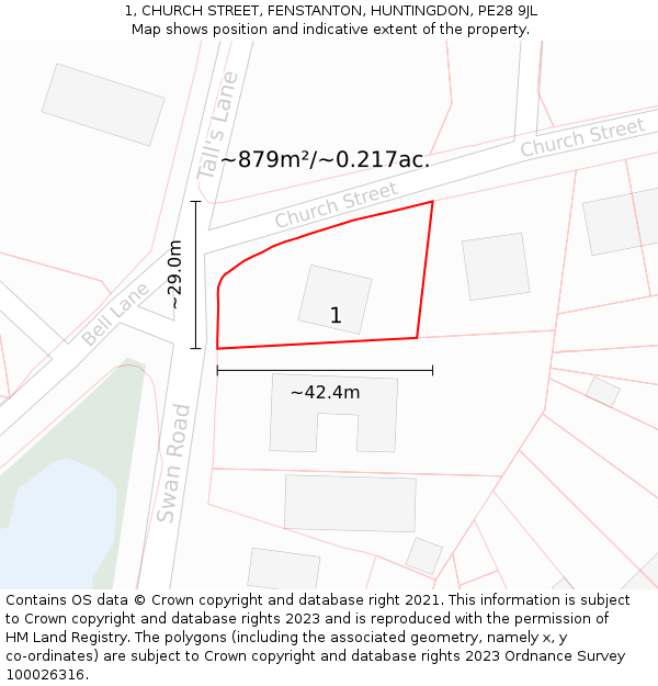 1, CHURCH STREET, FENSTANTON, HUNTINGDON, PE28 9JL: Plot and title map