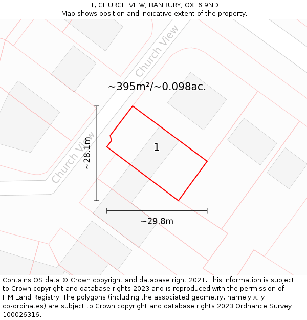 1, CHURCH VIEW, BANBURY, OX16 9ND: Plot and title map