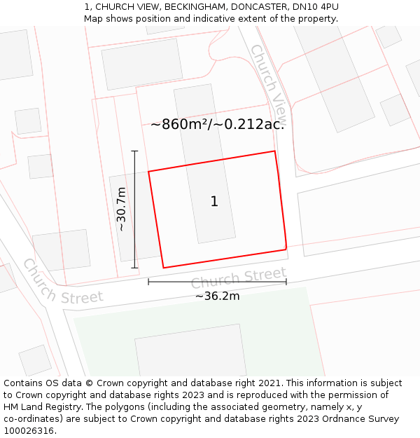 1, CHURCH VIEW, BECKINGHAM, DONCASTER, DN10 4PU: Plot and title map