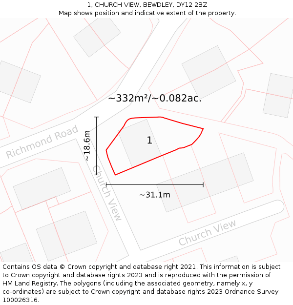 1, CHURCH VIEW, BEWDLEY, DY12 2BZ: Plot and title map