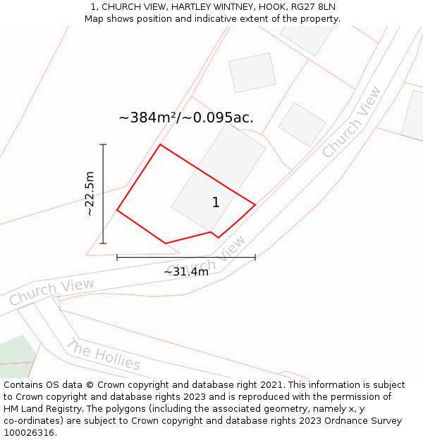 1, CHURCH VIEW, HARTLEY WINTNEY, HOOK, RG27 8LN: Plot and title map