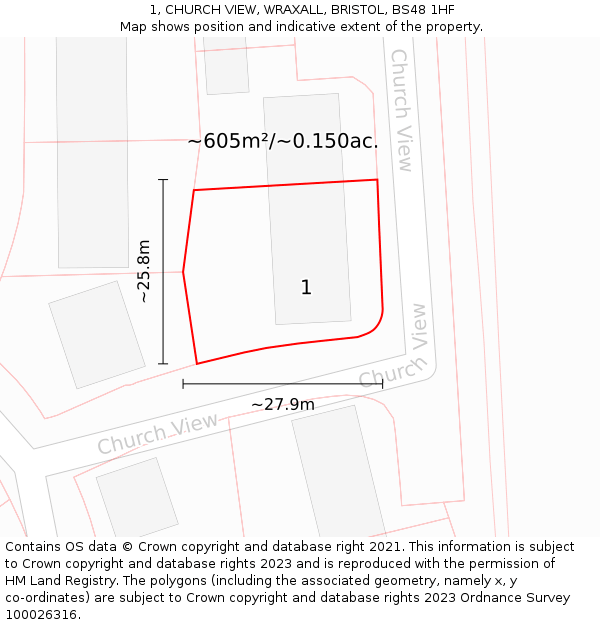 1, CHURCH VIEW, WRAXALL, BRISTOL, BS48 1HF: Plot and title map