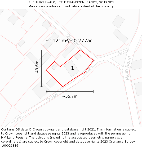 1, CHURCH WALK, LITTLE GRANSDEN, SANDY, SG19 3DY: Plot and title map