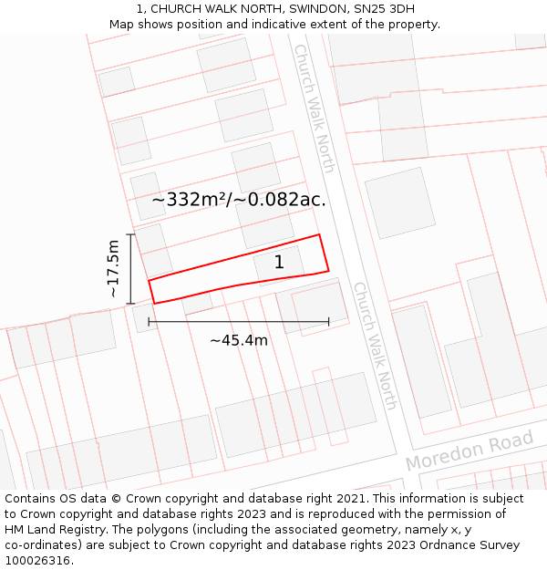 1, CHURCH WALK NORTH, SWINDON, SN25 3DH: Plot and title map