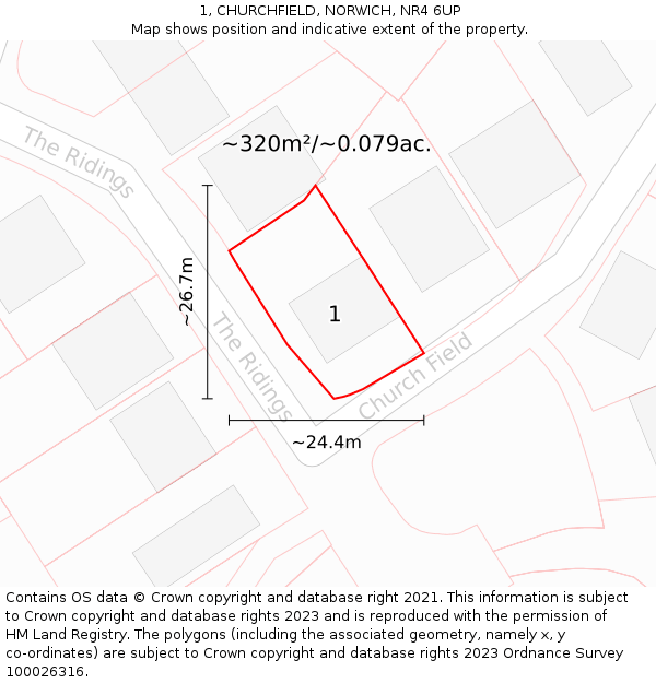 1, CHURCHFIELD, NORWICH, NR4 6UP: Plot and title map