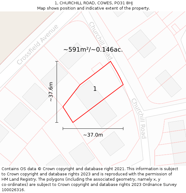 1, CHURCHILL ROAD, COWES, PO31 8HJ: Plot and title map