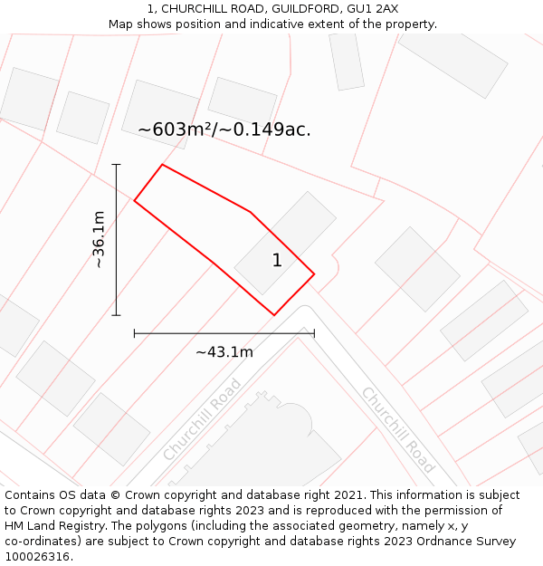 1, CHURCHILL ROAD, GUILDFORD, GU1 2AX: Plot and title map