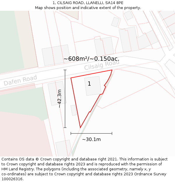 1, CILSAIG ROAD, LLANELLI, SA14 8PE: Plot and title map