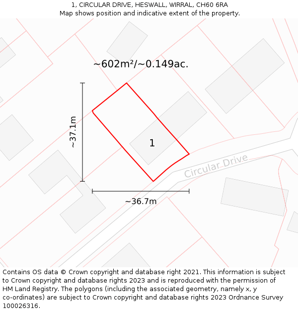 1, CIRCULAR DRIVE, HESWALL, WIRRAL, CH60 6RA: Plot and title map