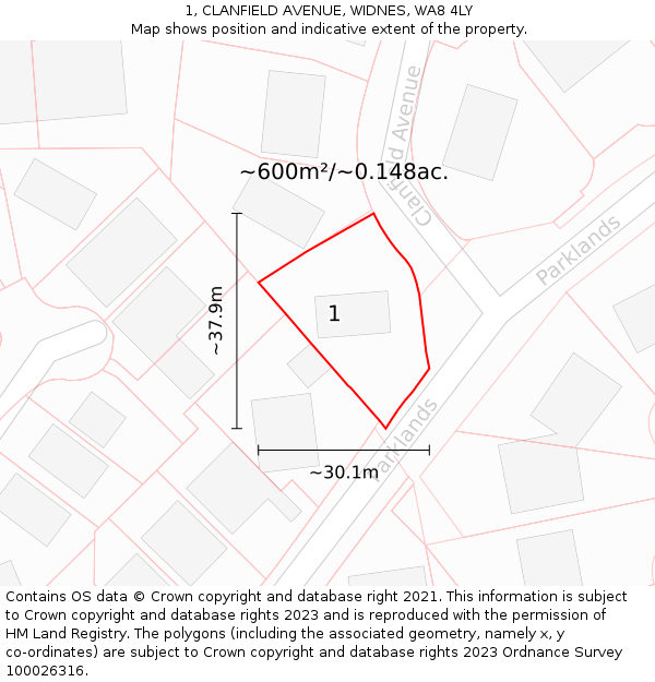 1, CLANFIELD AVENUE, WIDNES, WA8 4LY: Plot and title map