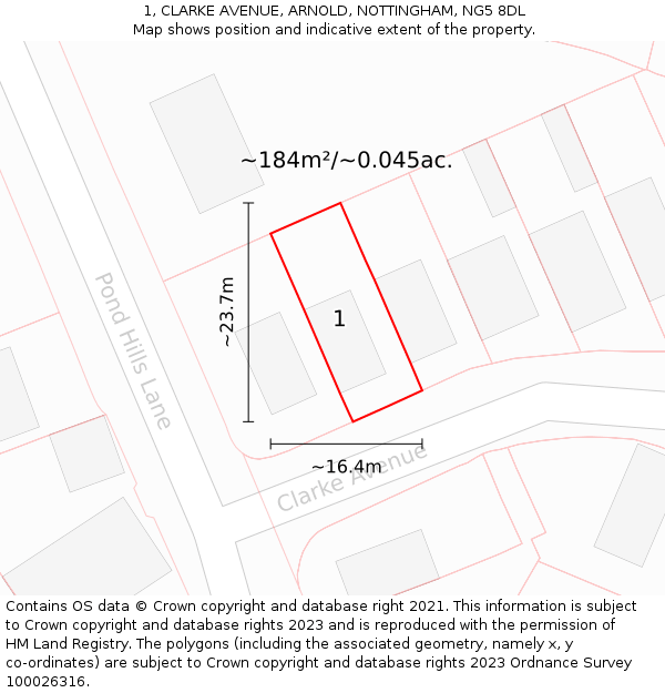 1, CLARKE AVENUE, ARNOLD, NOTTINGHAM, NG5 8DL: Plot and title map