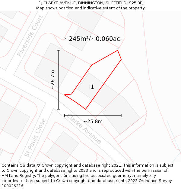 1, CLARKE AVENUE, DINNINGTON, SHEFFIELD, S25 3PJ: Plot and title map