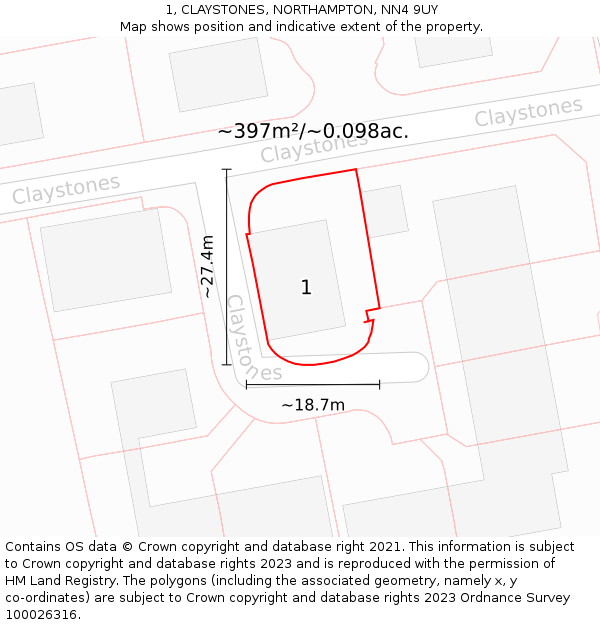 1, CLAYSTONES, NORTHAMPTON, NN4 9UY: Plot and title map