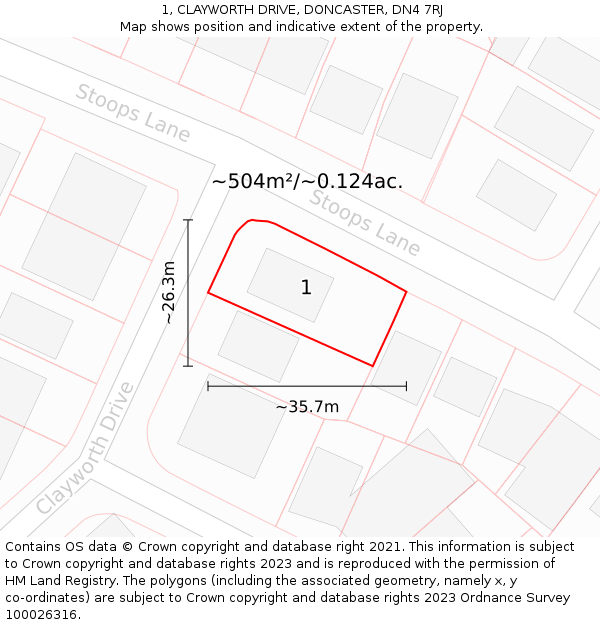 1, CLAYWORTH DRIVE, DONCASTER, DN4 7RJ: Plot and title map