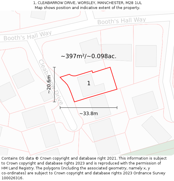 1, CLEABARROW DRIVE, WORSLEY, MANCHESTER, M28 1UL: Plot and title map