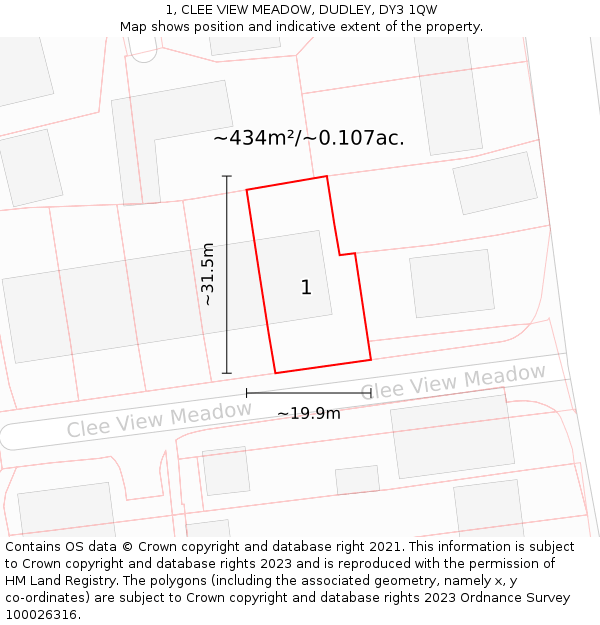 1, CLEE VIEW MEADOW, DUDLEY, DY3 1QW: Plot and title map