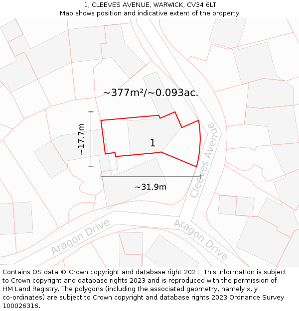 1, CLEEVES AVENUE, WARWICK, CV34 6LT: Plot and title map