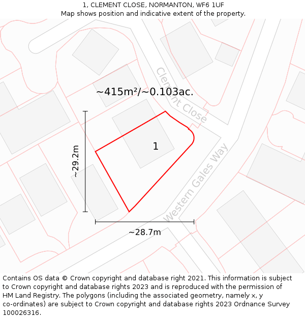 1, CLEMENT CLOSE, NORMANTON, WF6 1UF: Plot and title map