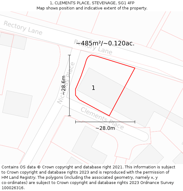 1, CLEMENTS PLACE, STEVENAGE, SG1 4FP: Plot and title map