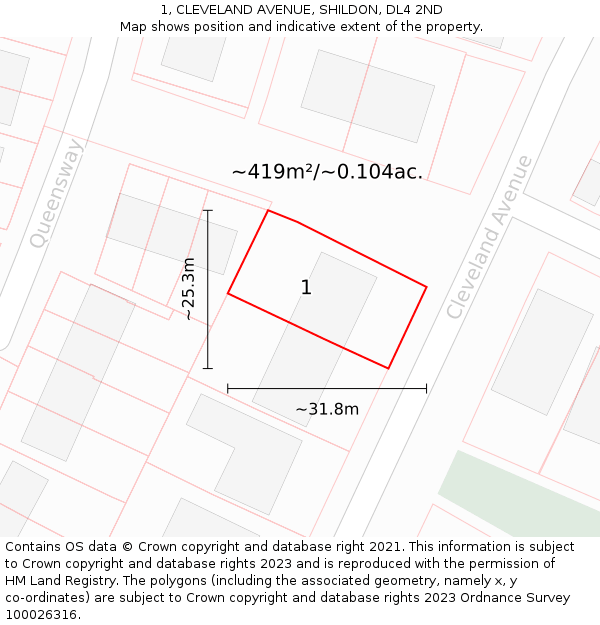 1, CLEVELAND AVENUE, SHILDON, DL4 2ND: Plot and title map