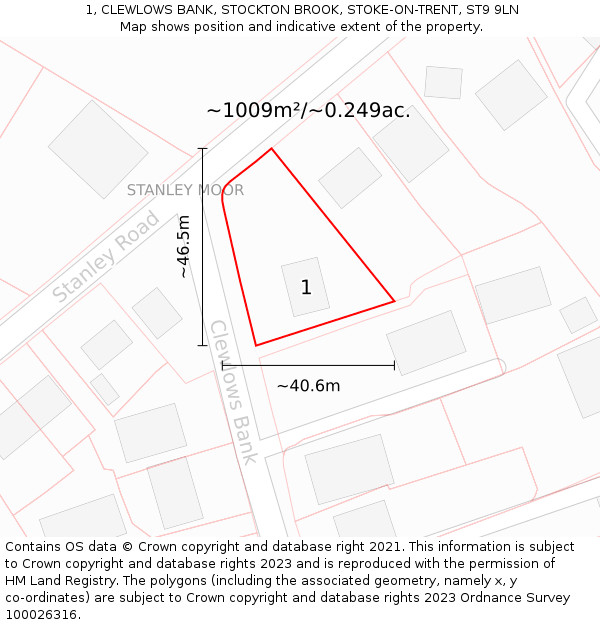 1, CLEWLOWS BANK, STOCKTON BROOK, STOKE-ON-TRENT, ST9 9LN: Plot and title map