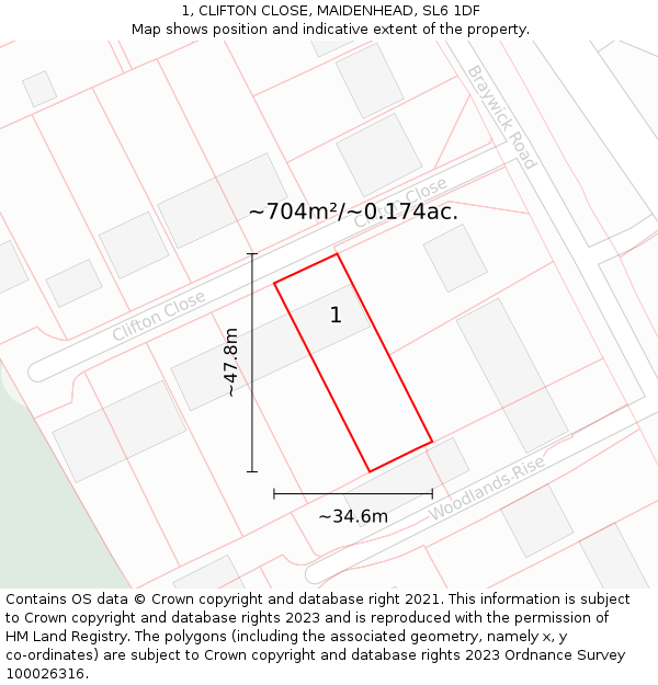 1, CLIFTON CLOSE, MAIDENHEAD, SL6 1DF: Plot and title map