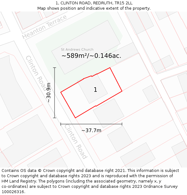 1, CLINTON ROAD, REDRUTH, TR15 2LL: Plot and title map