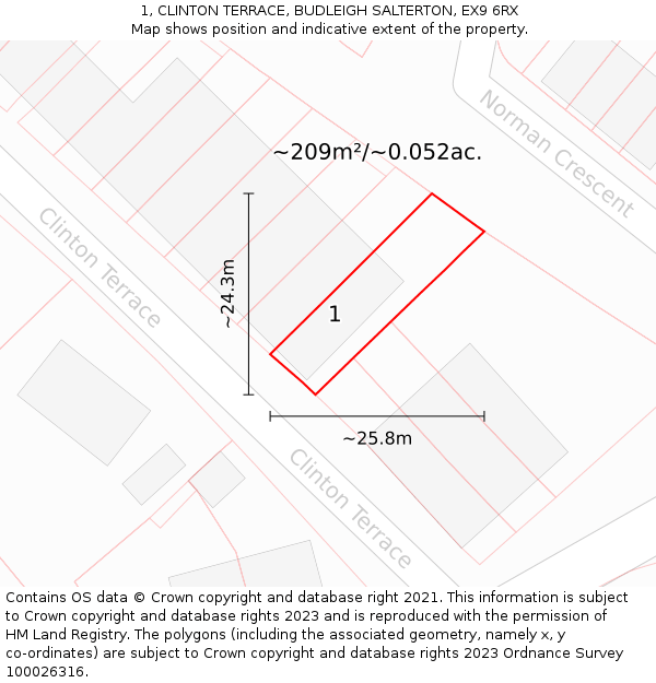 1, CLINTON TERRACE, BUDLEIGH SALTERTON, EX9 6RX: Plot and title map