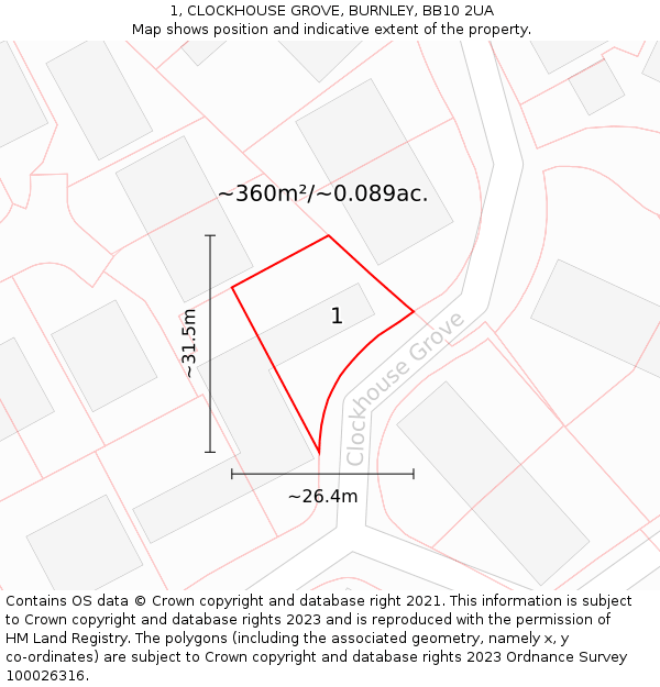 1, CLOCKHOUSE GROVE, BURNLEY, BB10 2UA: Plot and title map
