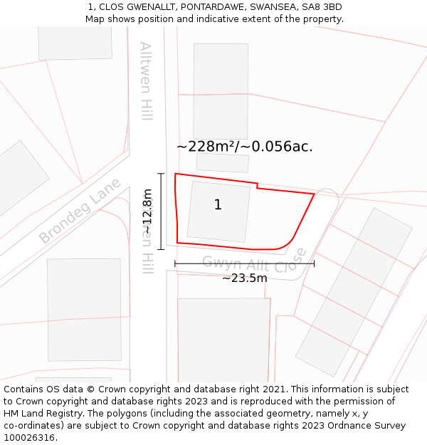 1, CLOS GWENALLT, PONTARDAWE, SWANSEA, SA8 3BD: Plot and title map
