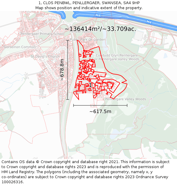 1, CLOS PENBWL, PENLLERGAER, SWANSEA, SA4 9HP: Plot and title map