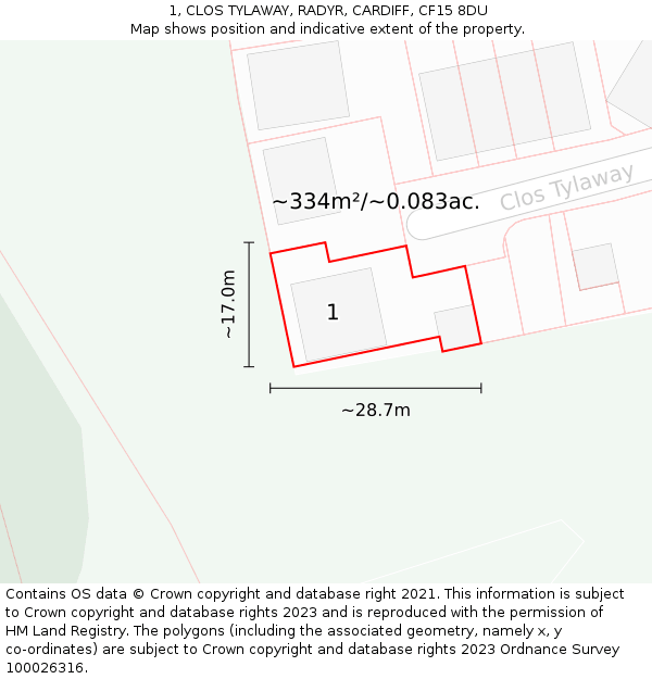 1, CLOS TYLAWAY, RADYR, CARDIFF, CF15 8DU: Plot and title map