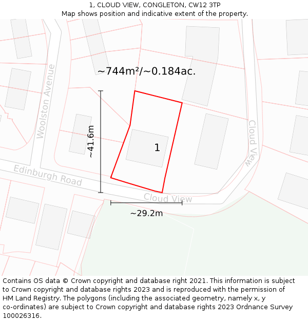 1, CLOUD VIEW, CONGLETON, CW12 3TP: Plot and title map