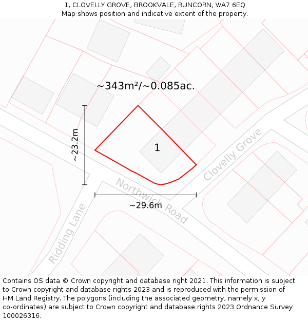 1, CLOVELLY GROVE, BROOKVALE, RUNCORN, WA7 6EQ: Plot and title map