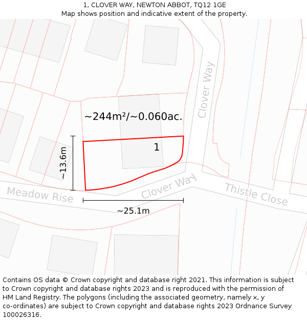 1, CLOVER WAY, NEWTON ABBOT, TQ12 1GE: Plot and title map