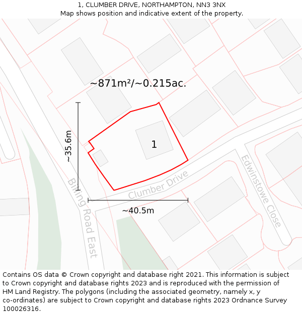 1, CLUMBER DRIVE, NORTHAMPTON, NN3 3NX: Plot and title map