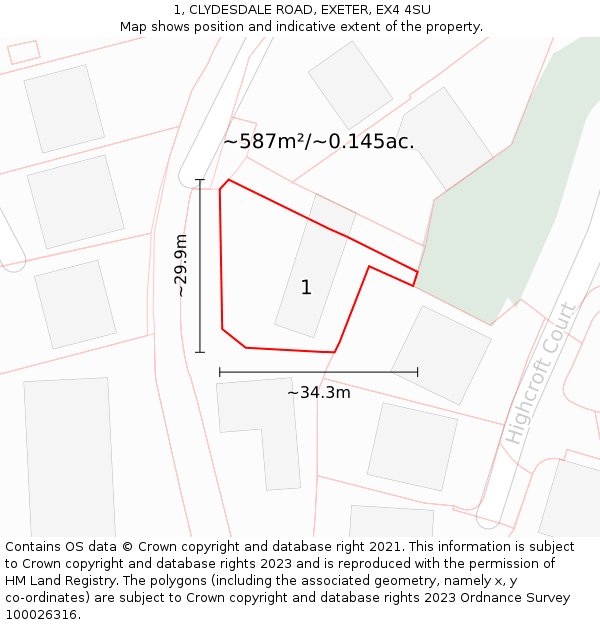 1, CLYDESDALE ROAD, EXETER, EX4 4SU: Plot and title map