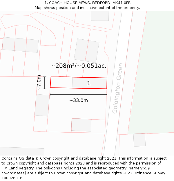 1, COACH HOUSE MEWS, BEDFORD, MK41 0FR: Plot and title map