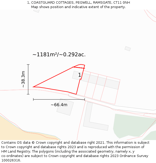 1, COASTGUARD COTTAGES, PEGWELL, RAMSGATE, CT11 0NH: Plot and title map