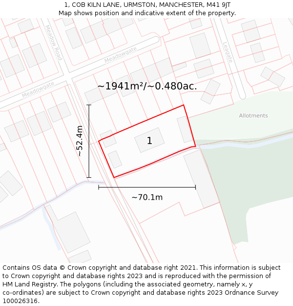 1, COB KILN LANE, URMSTON, MANCHESTER, M41 9JT: Plot and title map