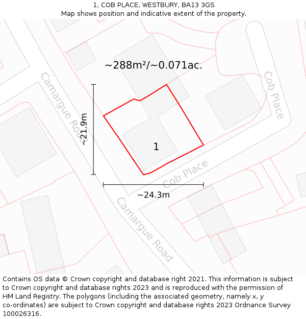 1, COB PLACE, WESTBURY, BA13 3GS: Plot and title map