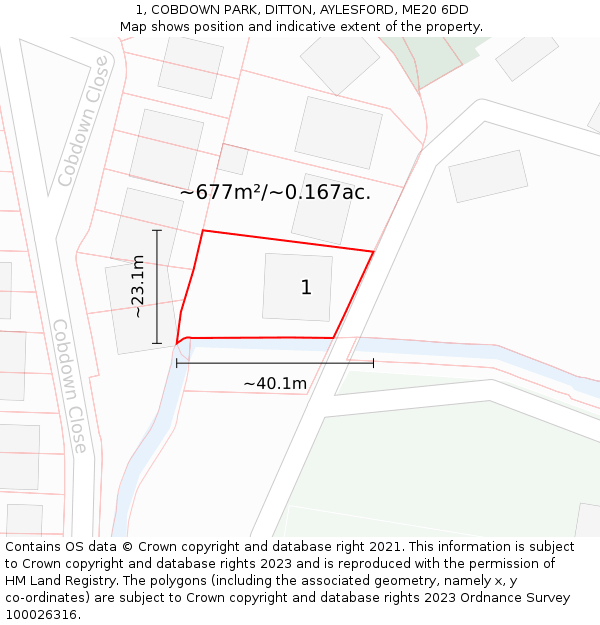 1, COBDOWN PARK, DITTON, AYLESFORD, ME20 6DD: Plot and title map