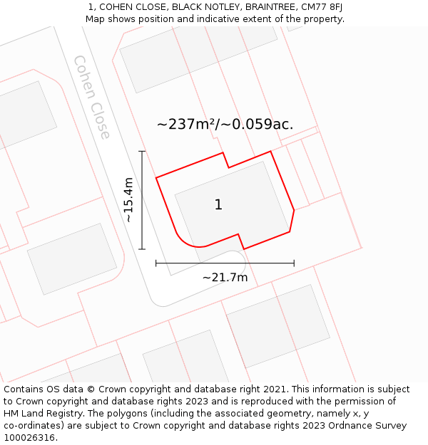 1, COHEN CLOSE, BLACK NOTLEY, BRAINTREE, CM77 8FJ: Plot and title map