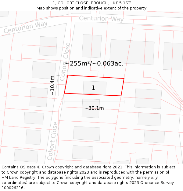 1, COHORT CLOSE, BROUGH, HU15 1SZ: Plot and title map